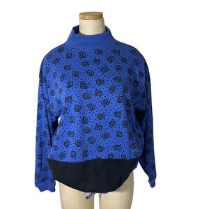 Greenline vintage shirt women's M blue purple black swirl pattern mock neck